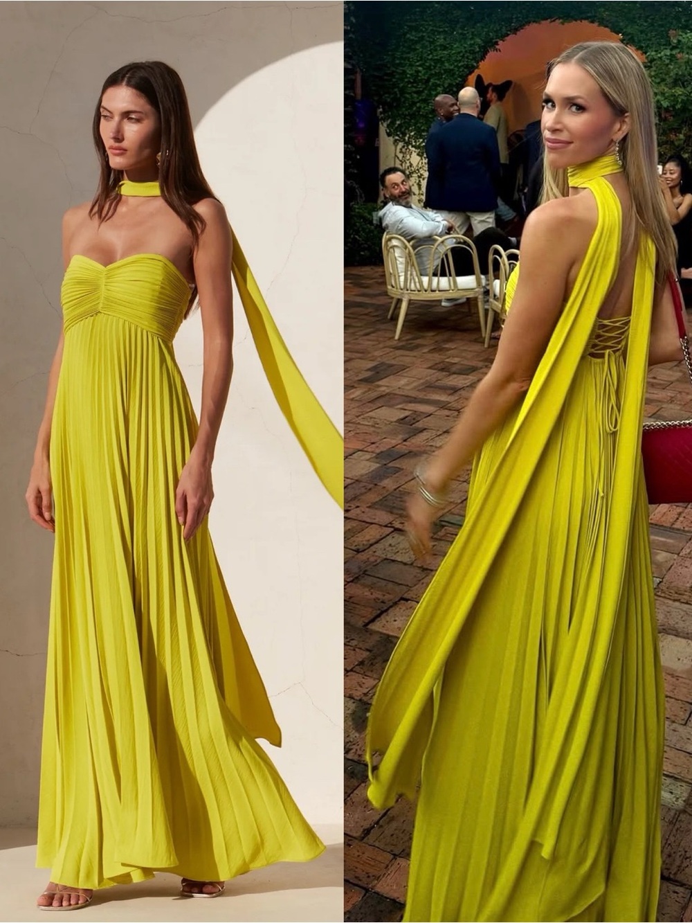 Delfi Collective Daphne Strapless Gown Detachable Scarf Chartreuse